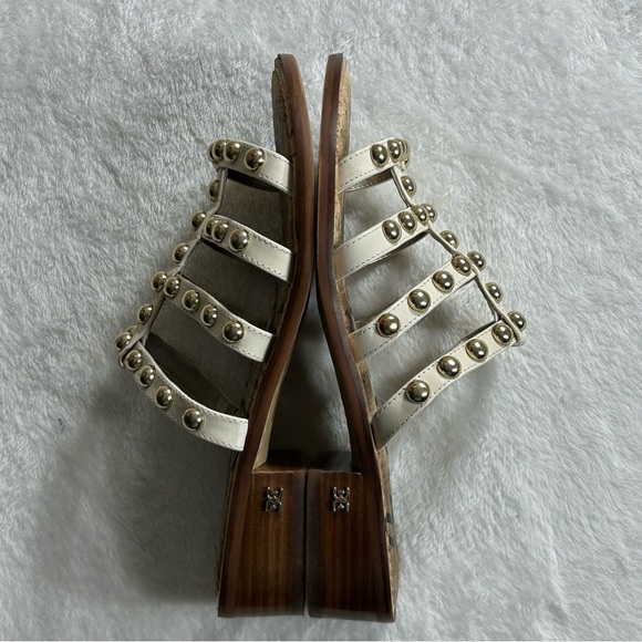 Sam Edelman Women's Gold Studded Cream Leather Strap Sandals Size 7.5 - Picture 5 of 11